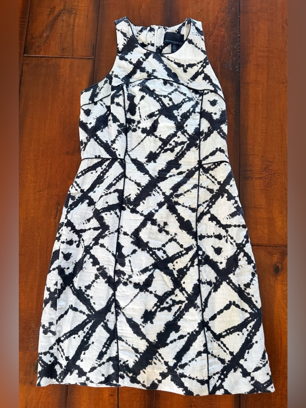 Cynthia Rowley Black & White Abstract Tie-Dye Fit-and-Flare Dress